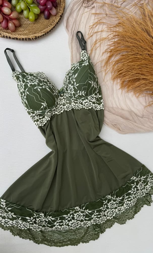 CAMISOLA C/BOJO + CALCINHA VIVIANE - VERDE MILITAR