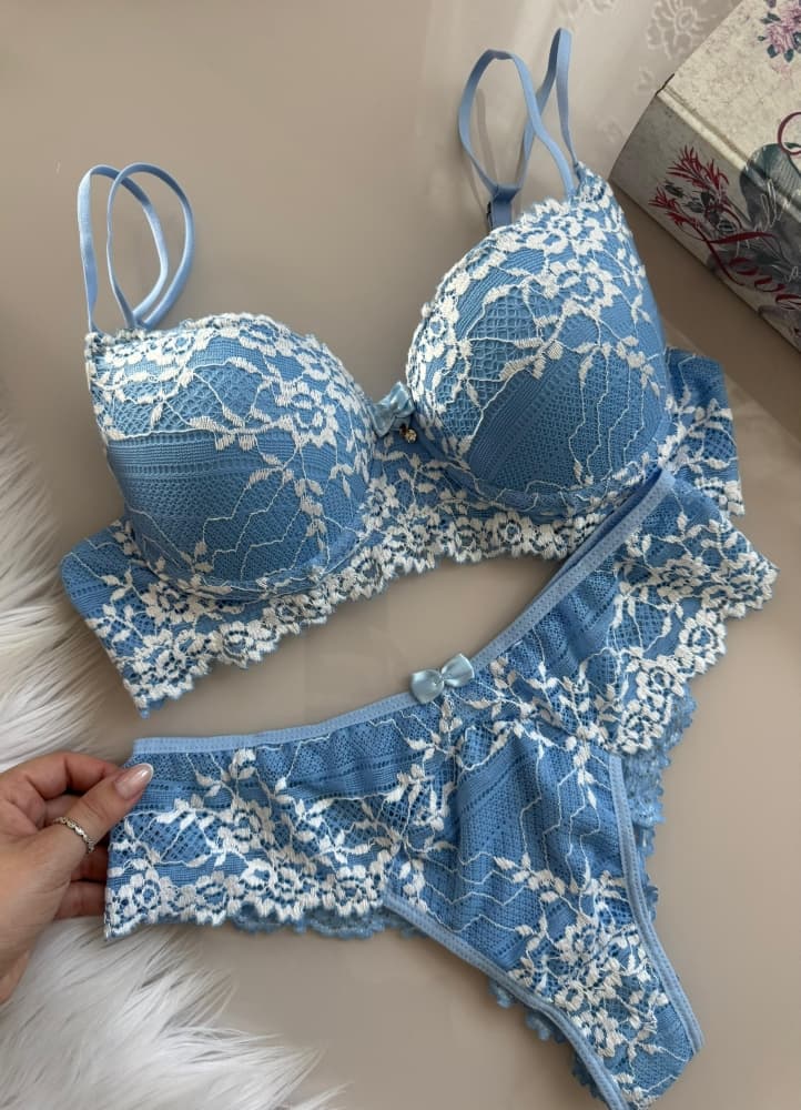 CONJ C/BOJO RENDA BICOLOR CLEONICE - AZUL BB