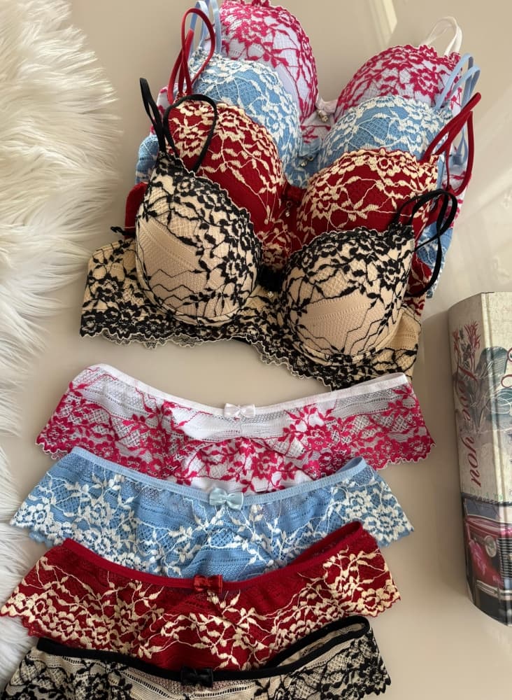 CONJ C/BOJO RENDA BICOLOR CLEONICE - BRANCO C/PINK 1