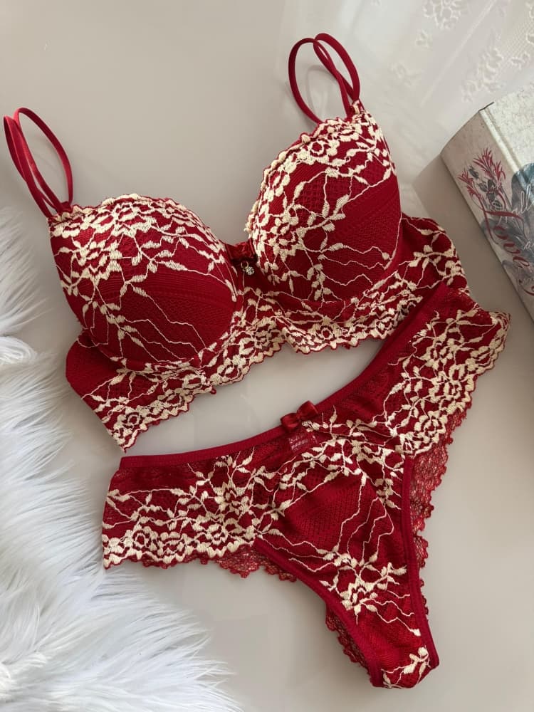CONJ C/BOJO RENDA BICOLOR CLEONICE - VERMELHO
