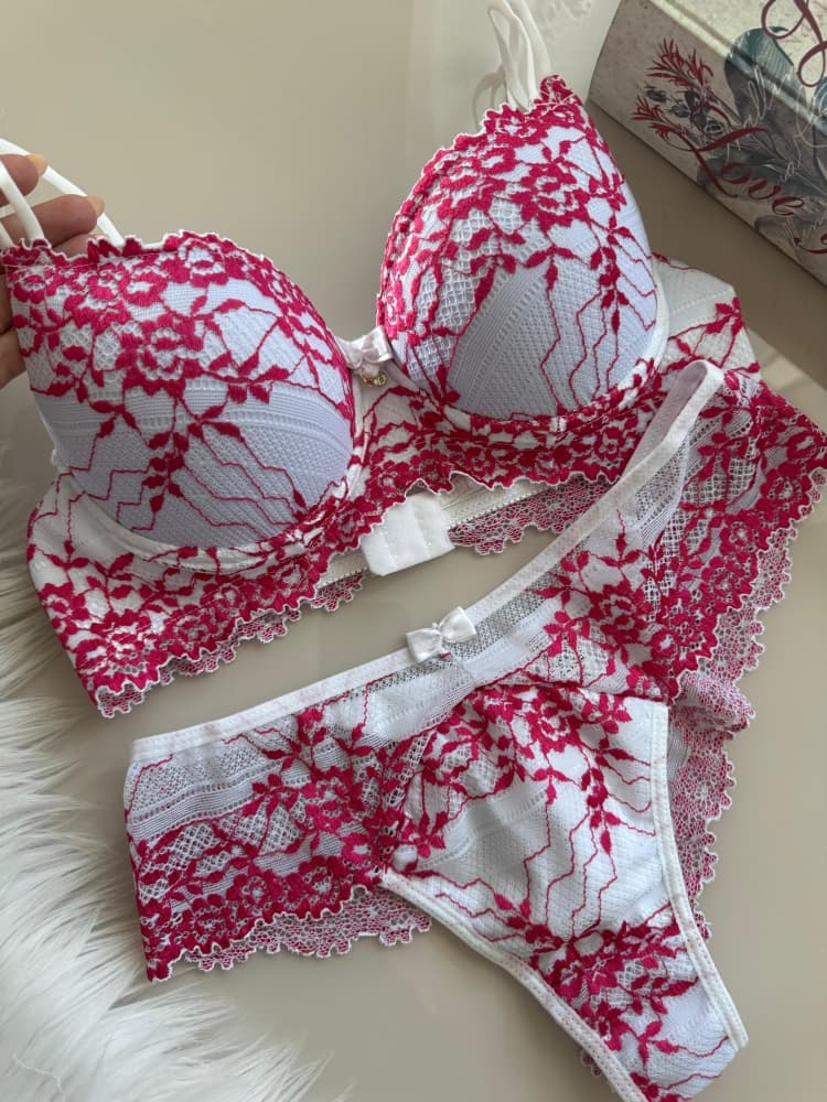CONJ C/BOJO RENDA BICOLOR CLEONICE - BRANCO C/PINK