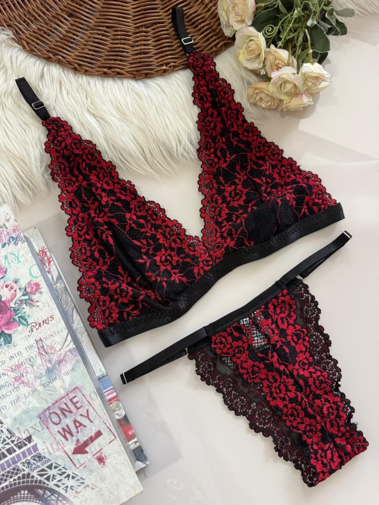 CONJUNTO S/BOJO BICOLOR JULIA - PRETO C/ VERMELHO