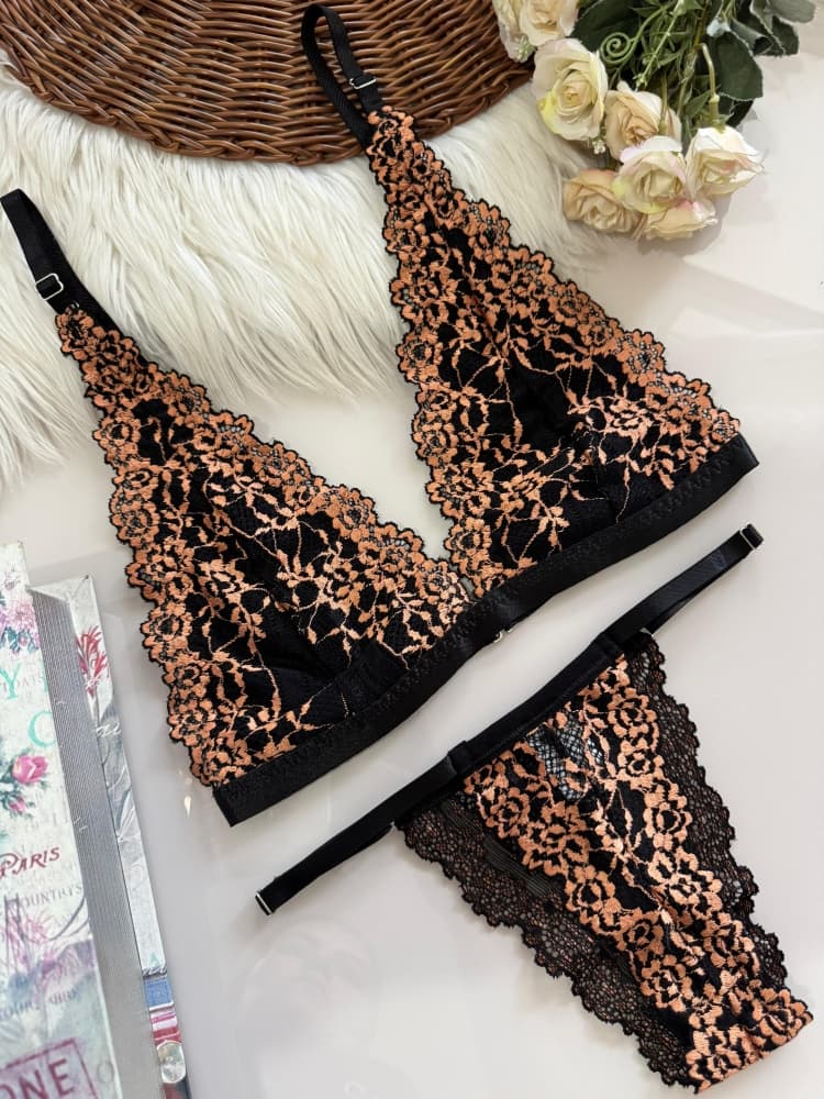 CONJUNTO S/BOJO BICOLOR JULIA - PRETO C/ROSE 1