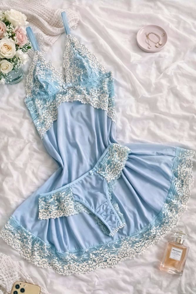 CAMISOLA S/BOJO + CALCINHA MICHELE - Azul bb