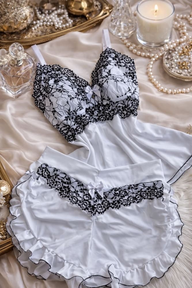 BABY DOLL ULTRA LUXO FLUFLU - Branco c/ preto