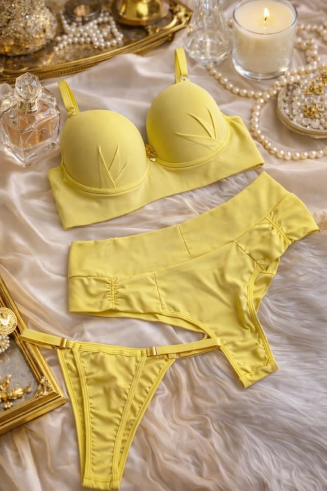 CONJUNTO C/BOJO JANETE - AMARELO (2 CALCINHAS)