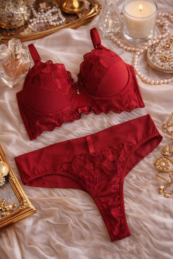 CONJUNTO ULTRA LUXO TULE BORDADO BRIELA - Vermelho