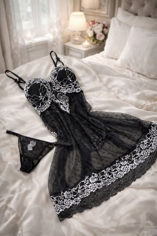 CAMISOLA C/BOJO STRAPPY CELINA - RENDA PRETO C/BRANCO