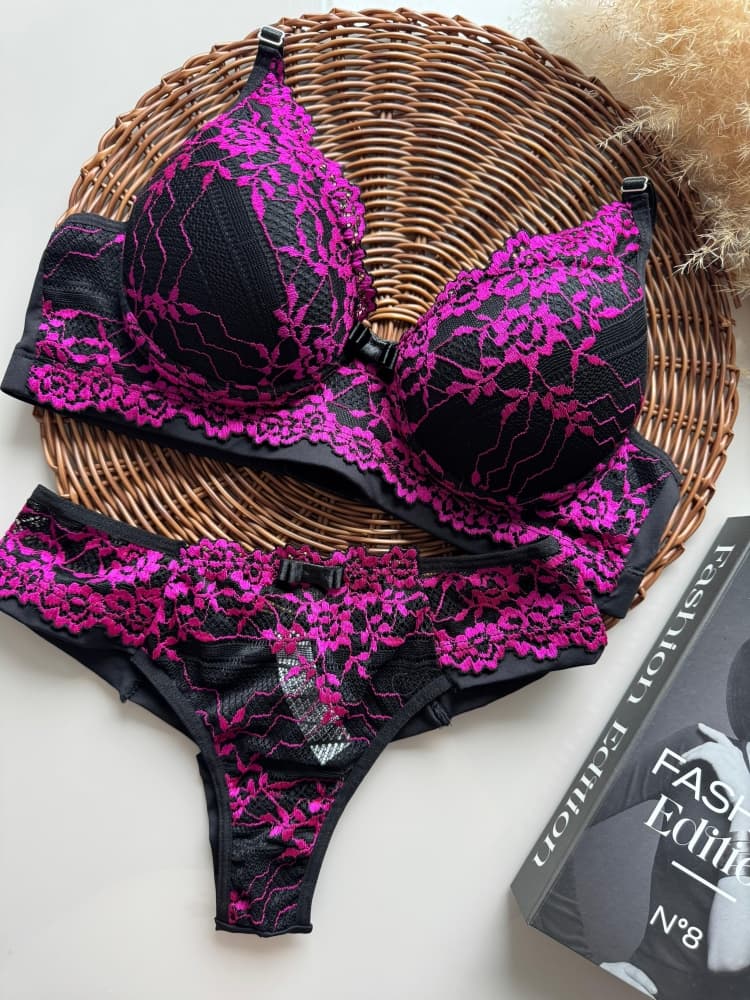 CONJUNTO ULTRALUXO MICHELLE - Preto c/pink