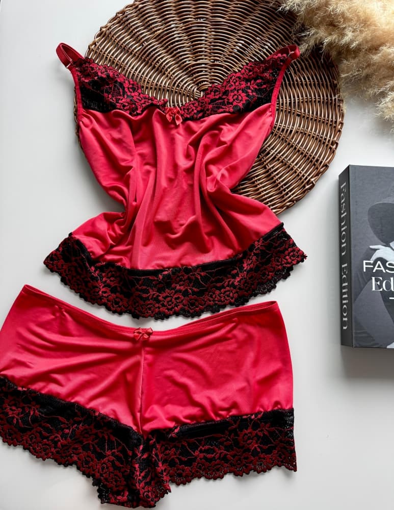 BABY DOLL LIGANETE DANIELA- Vermelho c/preto