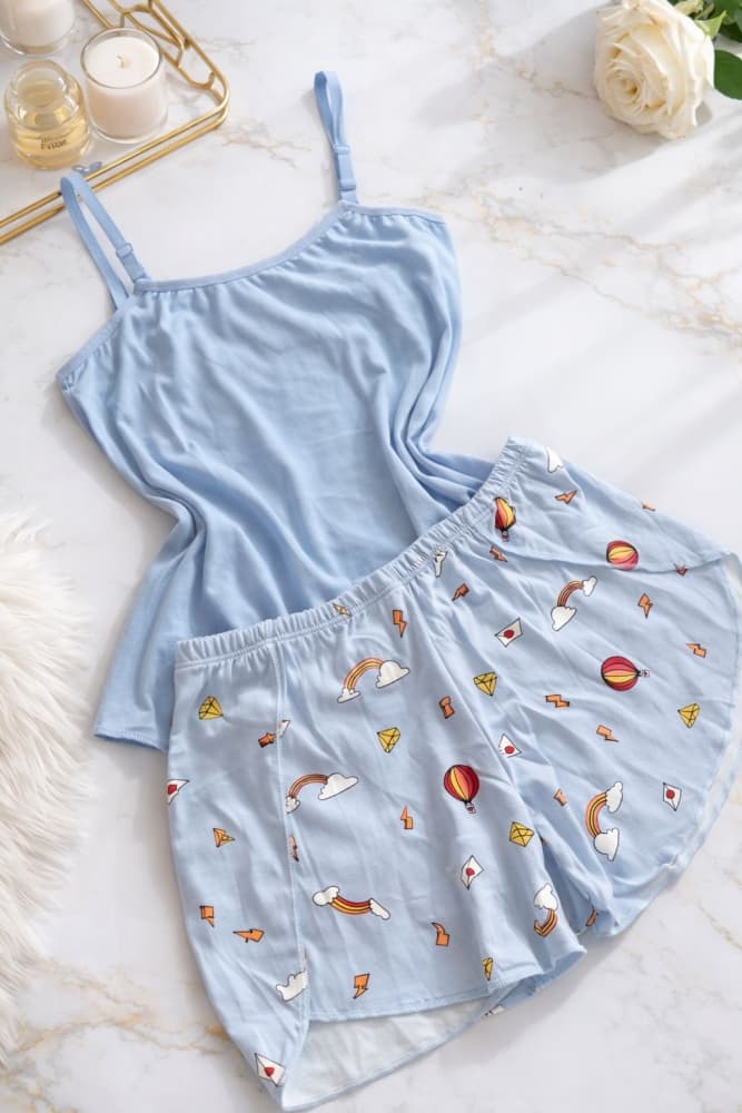 PIJAMA SUEDE (estampa variada) - Azul claro