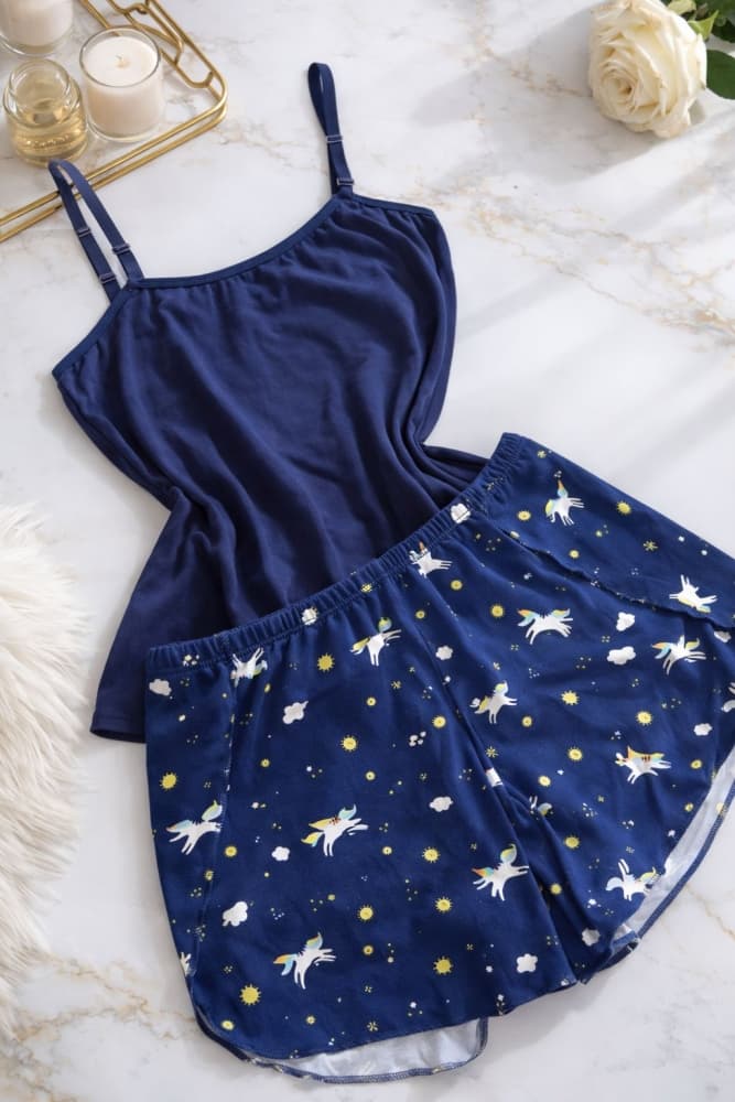 PIJAMA SUEDE (estampa variada) - Azul marinho