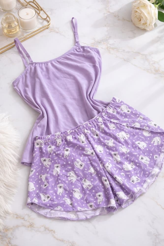 PIJAMA SUEDE (estampa variada) - Lilás