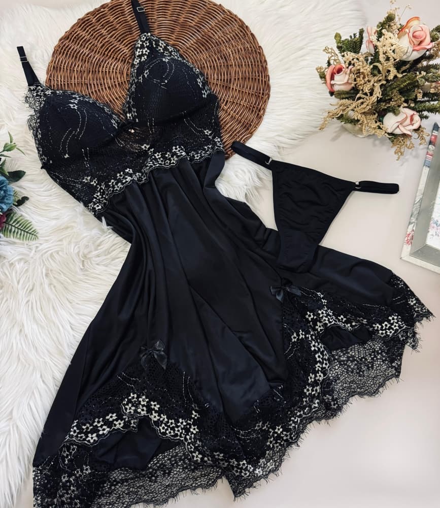 CAMISOLA C/BOJO ULTRALUXO VERONICA - Preto c/prata