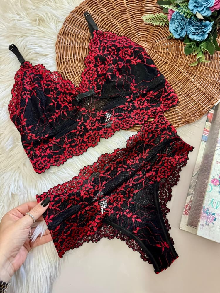 Conjunto s/bojo bicolor Laura - Preto c/vermelhoo