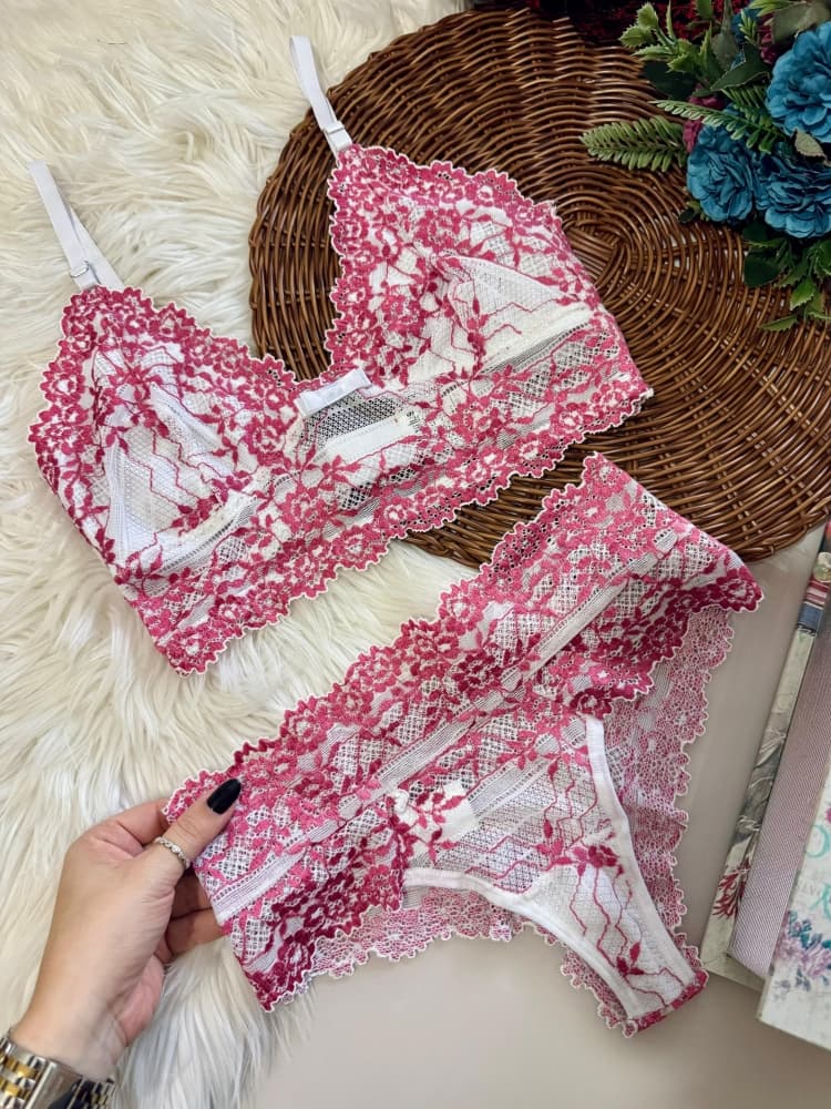 Conjunto s/bojo bicolor Laira - Branco c/rosa