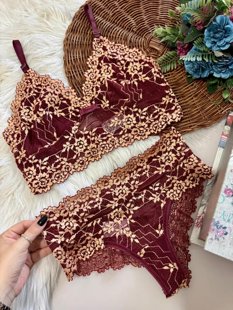 Conjunto s/bojo bicolor Laura - Vinho
