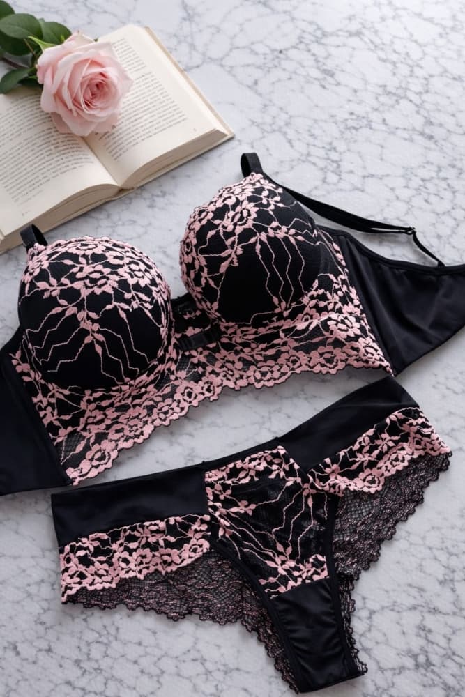 CONJUNTO LUXO MARCELA - Preto c/ rose