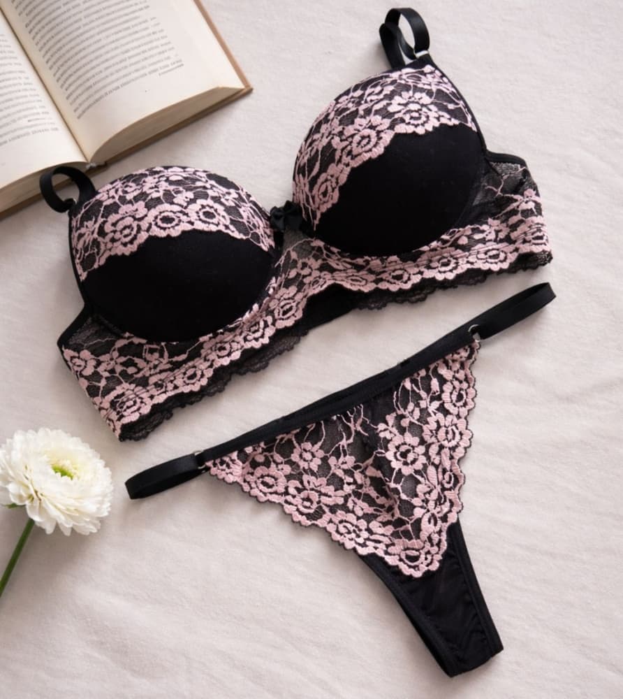 CONJUNTO C/BOJO TULE POÁ TATIANA - PRETO C/ROSE