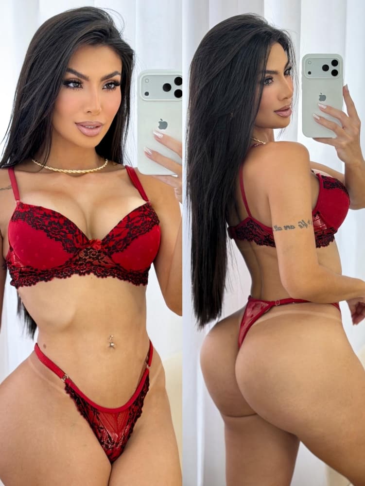 CONJUNTO S/BOJO TULE POÁ TATIANA - VERMELHO C/PRETO 1