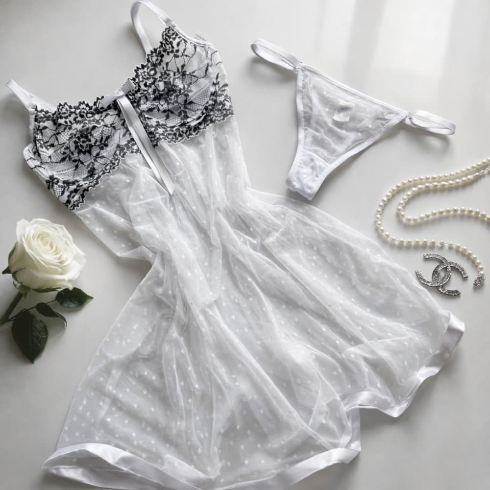 CAMISOLA S/BOJO TULE POA TATIANA - BRANCO C/PRETO