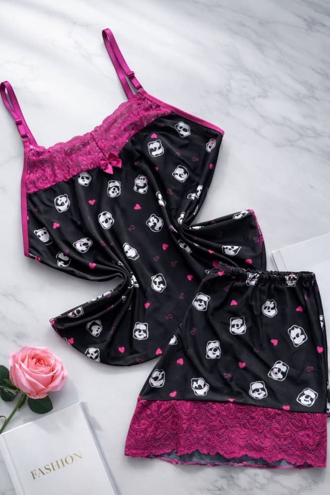 BABY DOOL LIGANETE MENINA SEXY PRETO - ESTAMPA PANDA