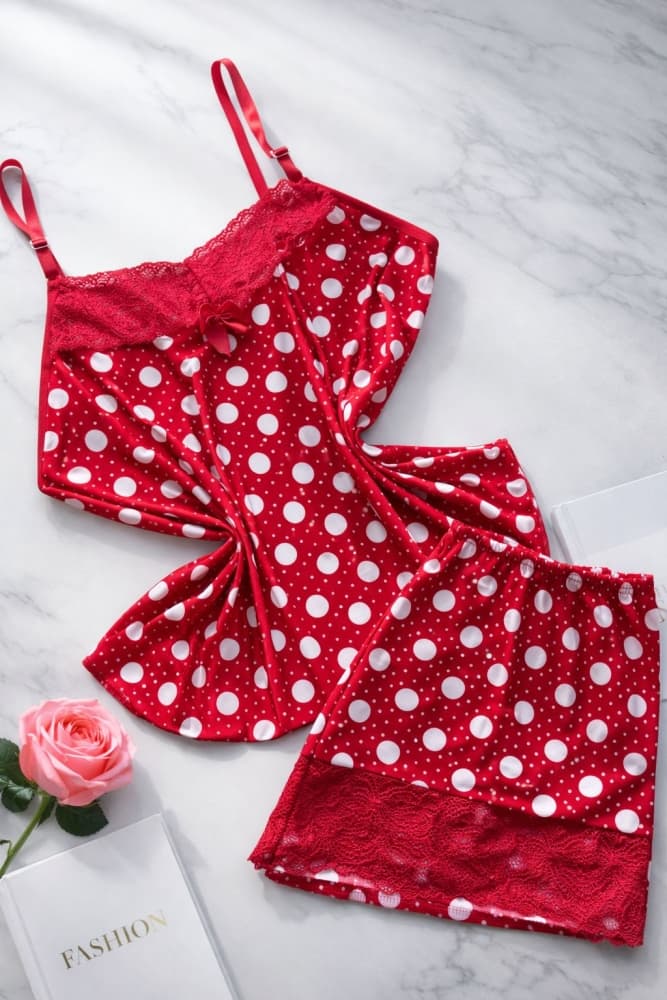 BABY DOOL LIGANETE MENINA SEXY VERMELHO - ESTAMPA BOLA BRANCA