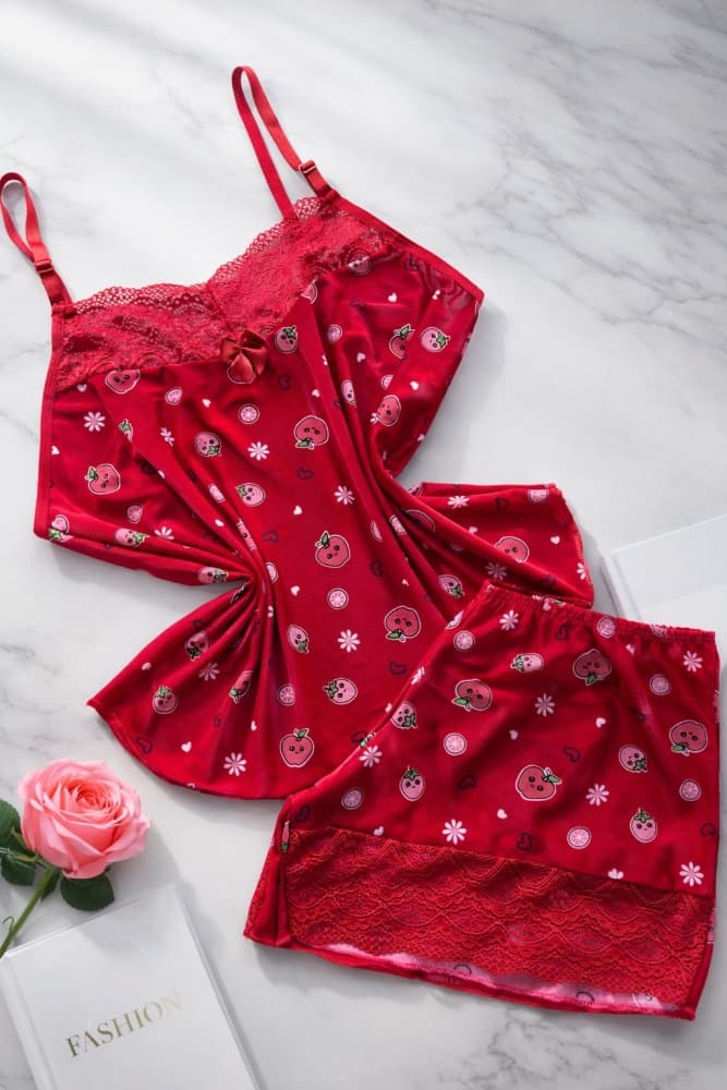 BABY DOOL LIGANETE MENINA SEXY VERMELHO - ESTAMPA FRUTAS