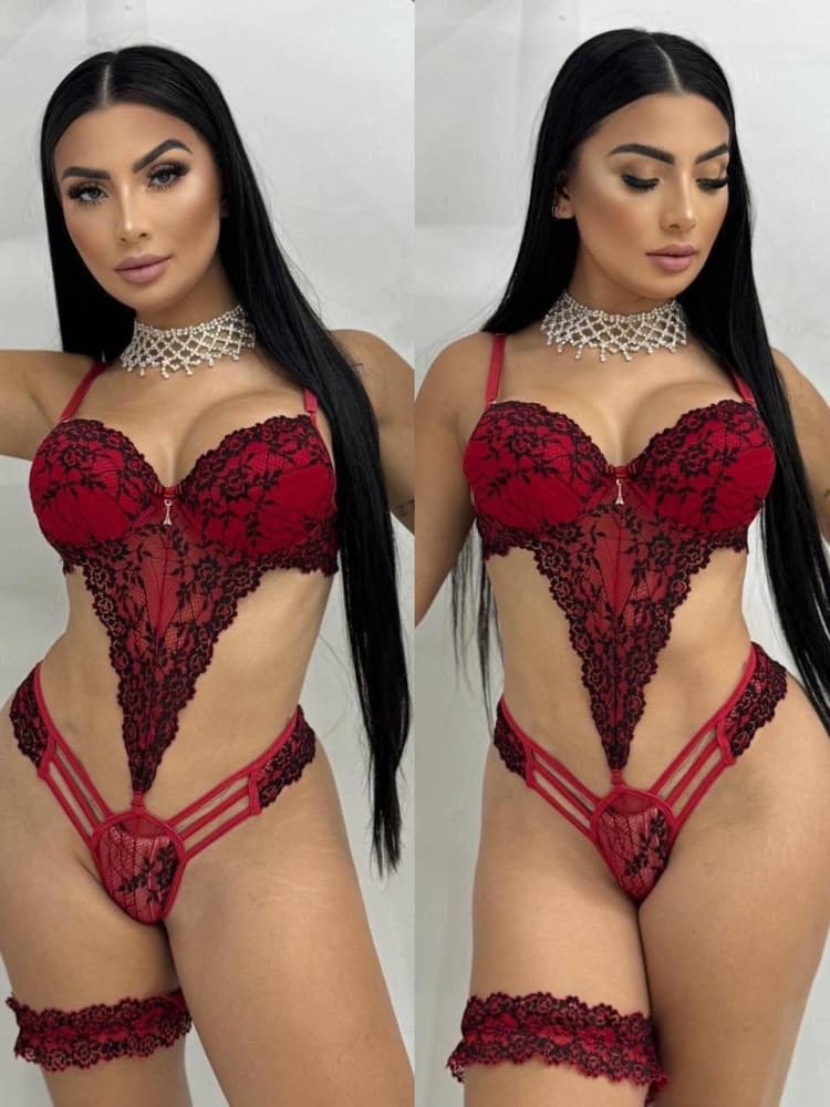 BODY SENSUAL EMANUELLA - rendas bicolor (acompanha perneira + luvinha)