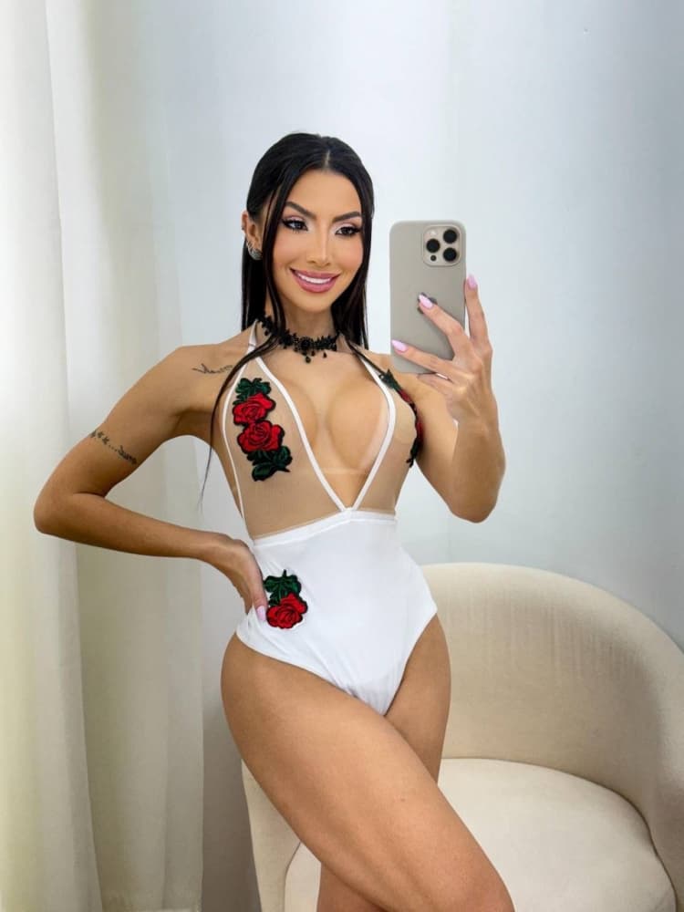 BODY TULE CHERRY - com apliques em tule bordado