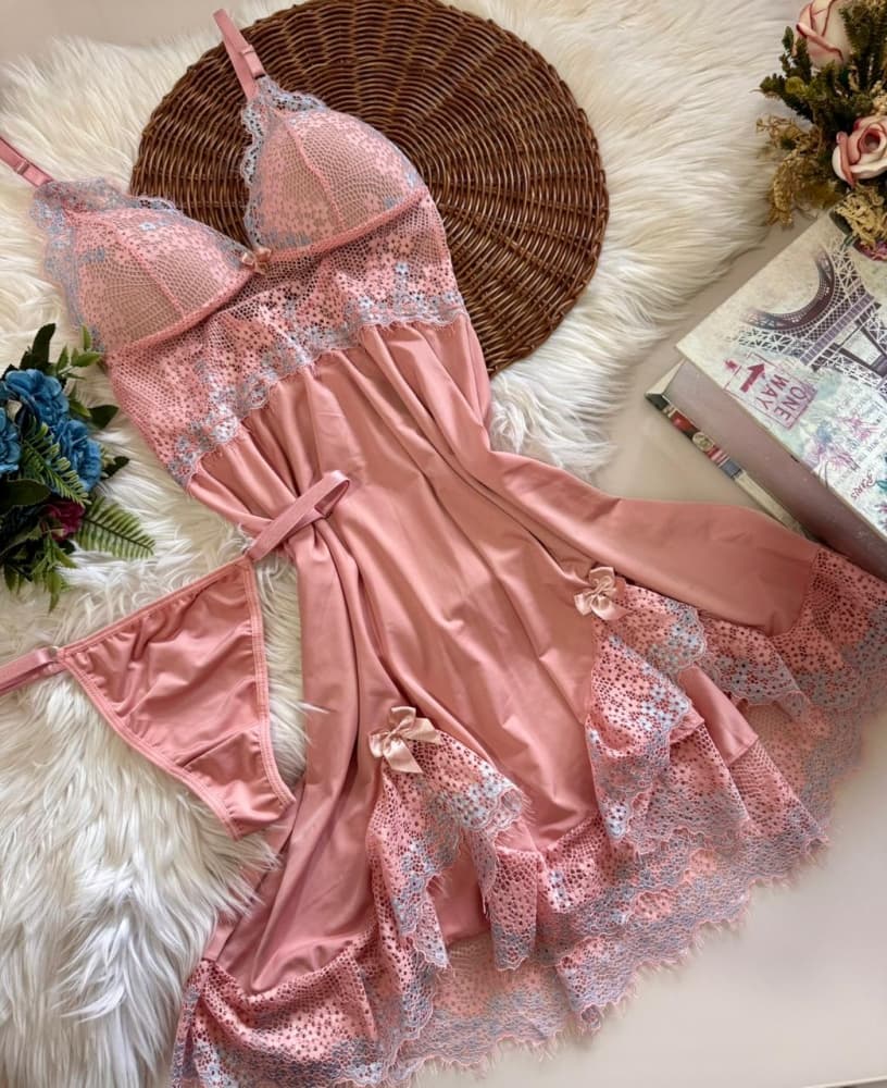 CAMISOLA C/ BOJO ULTRALUXO VERÔNICA + CALCINHA 5