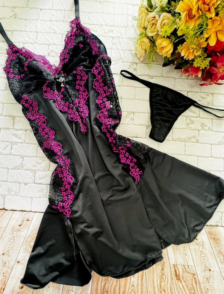 CAMISOLA S/BOJO + Calcinha MARA - rendas cilios bicolor 5