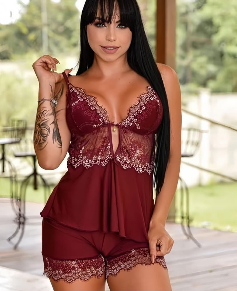 BABY DOLL PINGENTE GISELE - rendas bicolor cilios 1