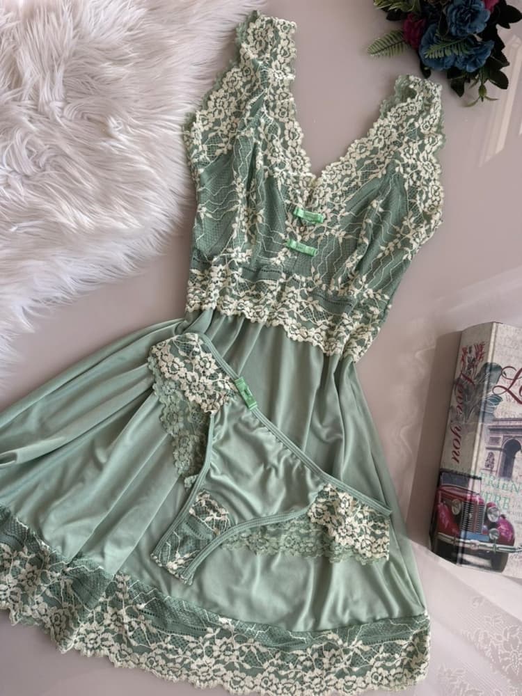 CAMISOLA S/BOJO + CALCINHA RENDA BICOLOR CASSANDRA 2