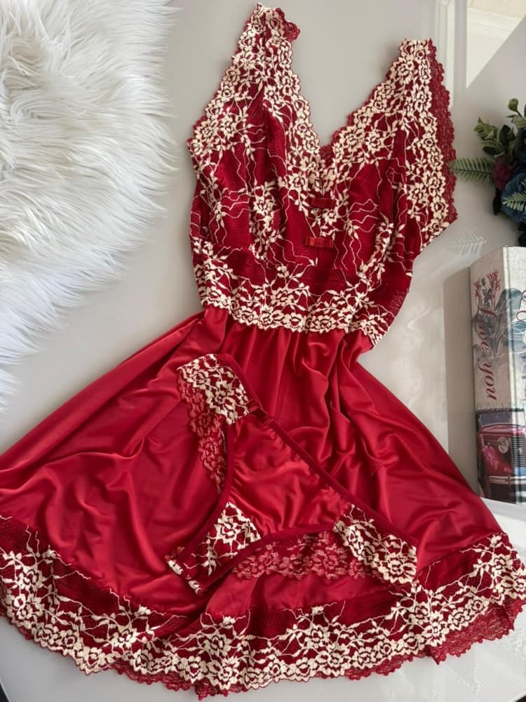 CAMISOLA S/BOJO + CALCINHA RENDA BICOLOR CASSANDRA