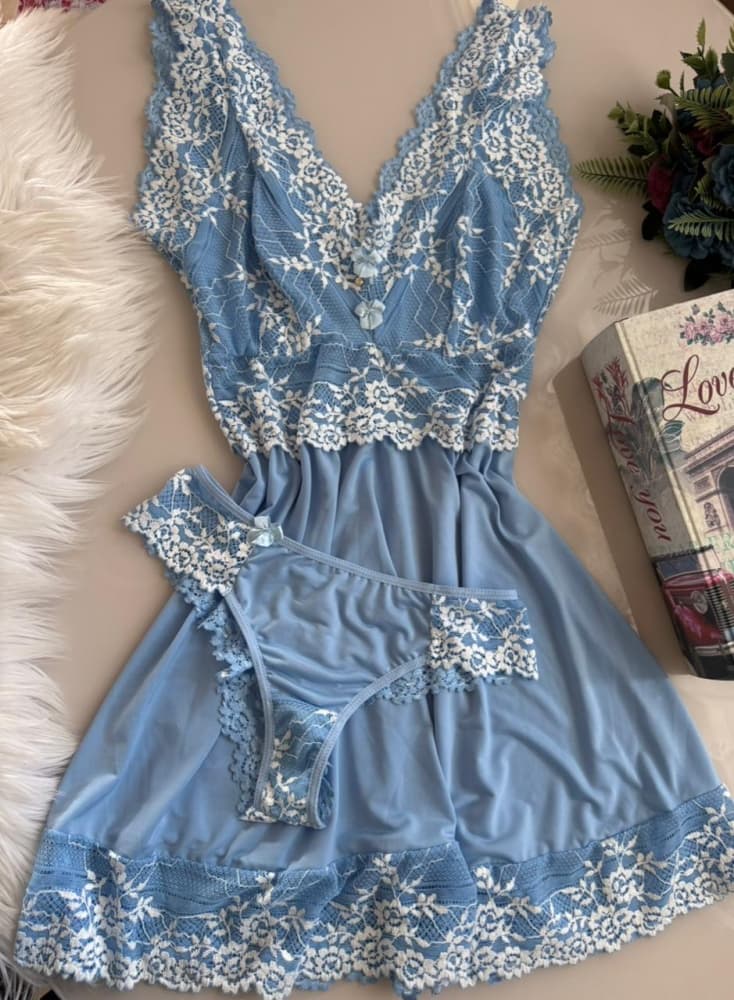 CAMISOLA S/BOJO + CALCINHA RENDA BICOLOR CASSANDRA 3