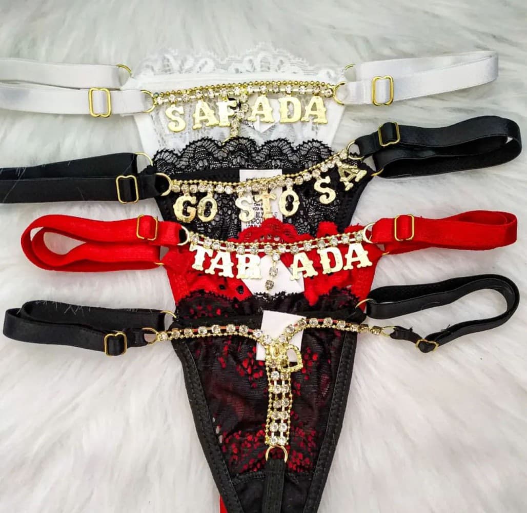 CALCINHA DE REGULAGEM - FRASES SENSUAIS (escrita atrás - strass são variados) 5