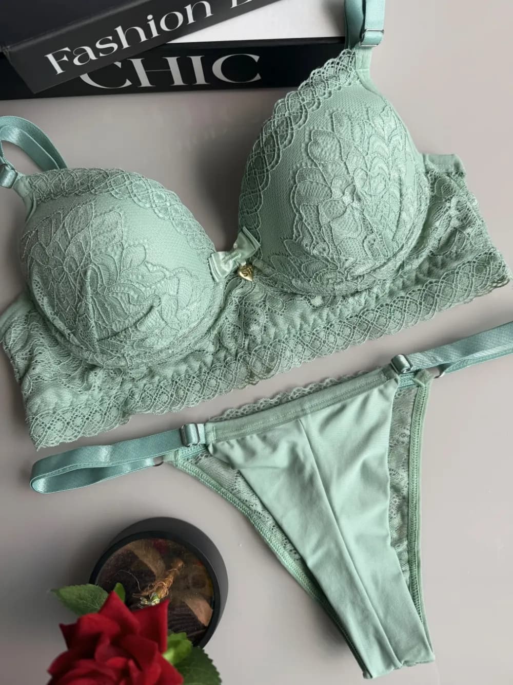 Conjunto com Bojo Fio Duplo Rendado, foto 8