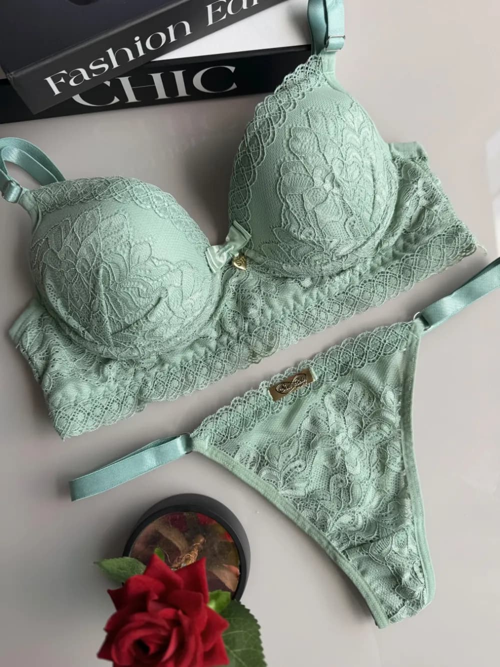 Conjunto com Bojo Fio Duplo Rendado, foto 7