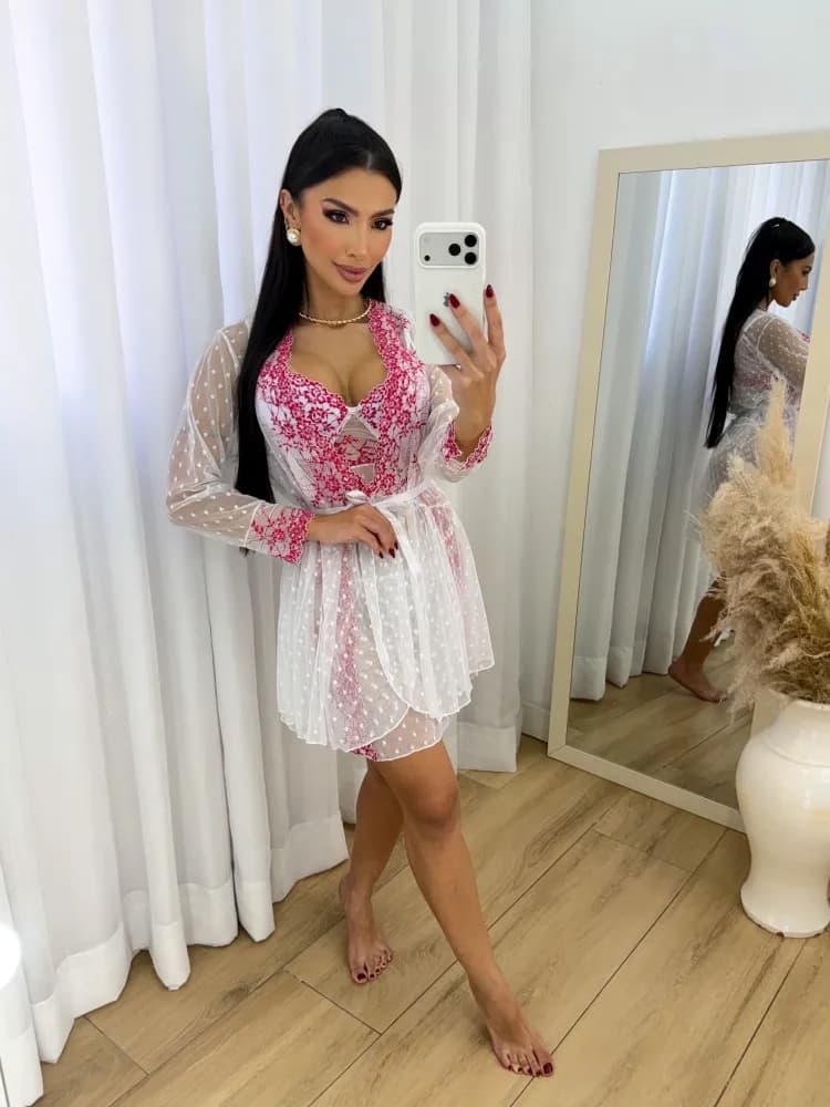 Kit Robe Tule Bicolor Debora + Camisola com Bojo Cecilia, foto 6