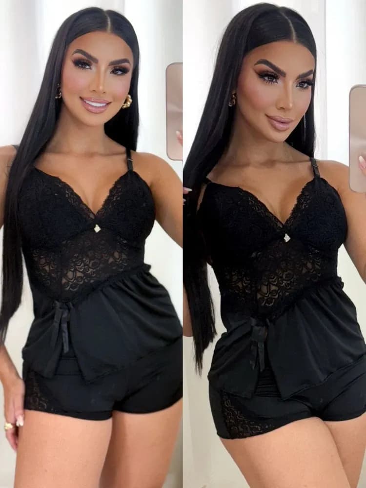 Baby Doll Microfibra Lacinho