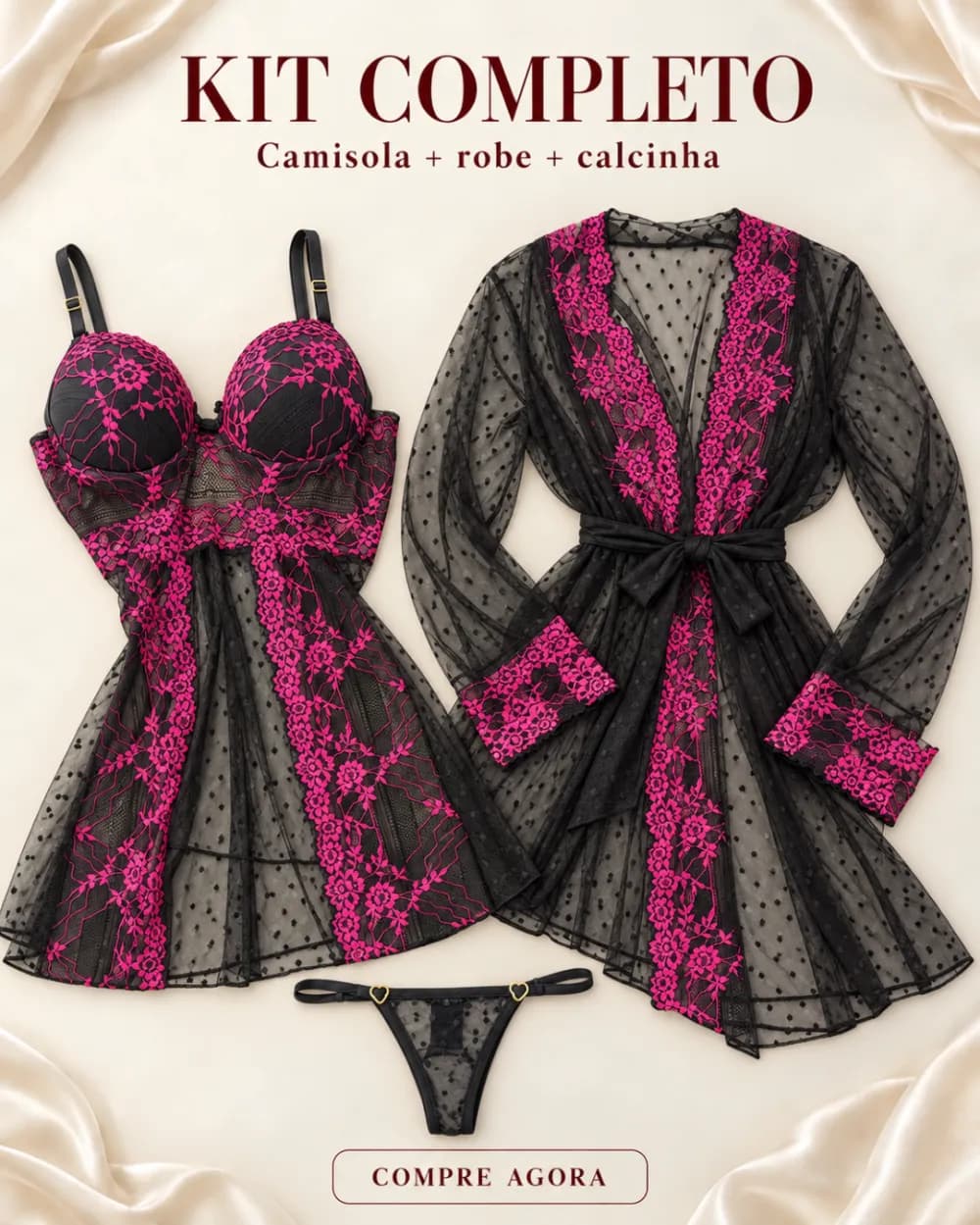 Kit Robe Tule Bicolor Debora + Camisola com Bojo Cecilia, foto 2