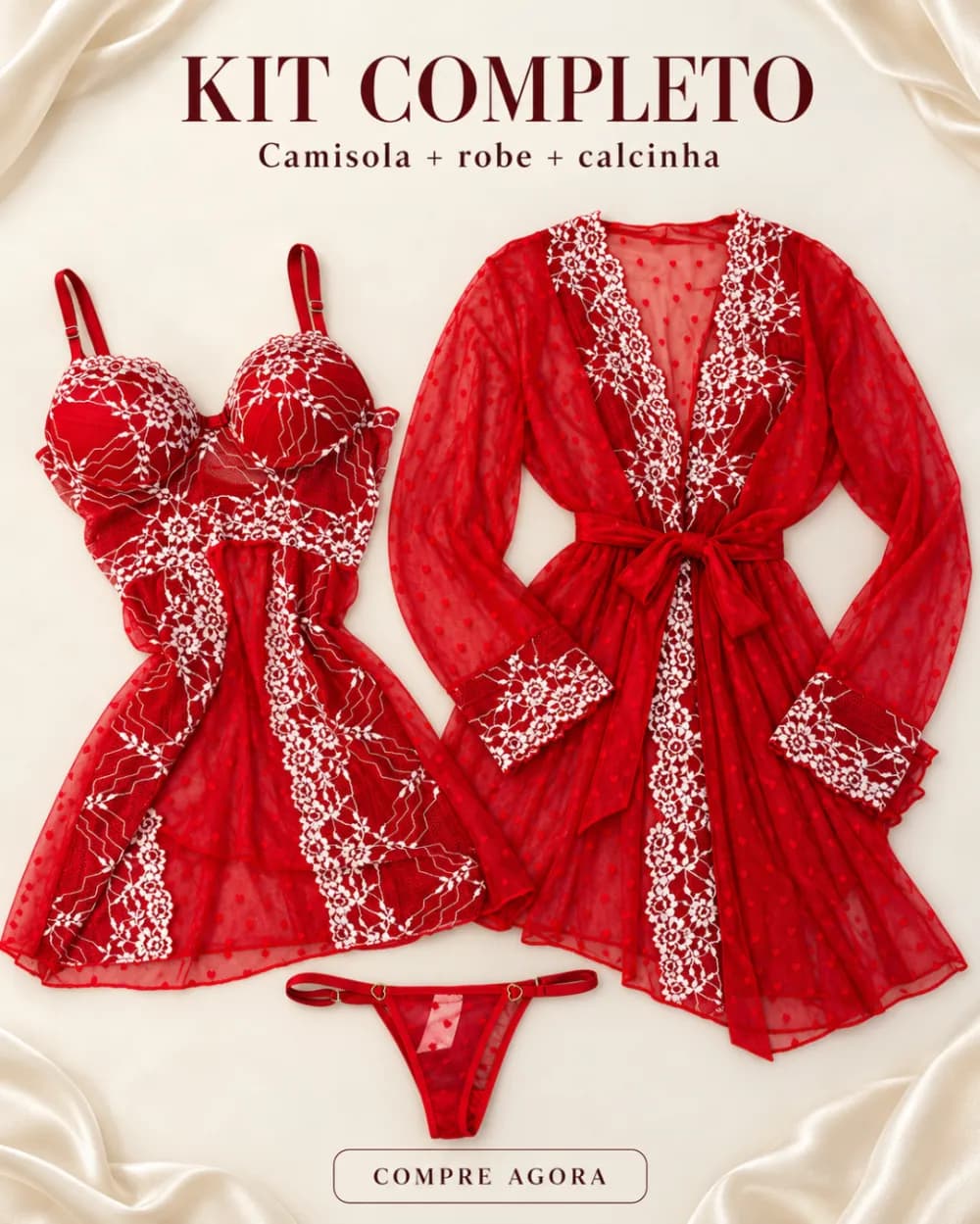 Kit Robe Tule Bicolor Debora + Camisola com Bojo Cecilia, foto 4