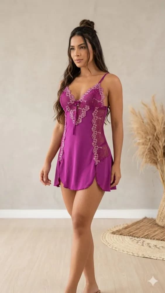 Camisola S Bojo Calcinha Mara Rendas Cilios 9