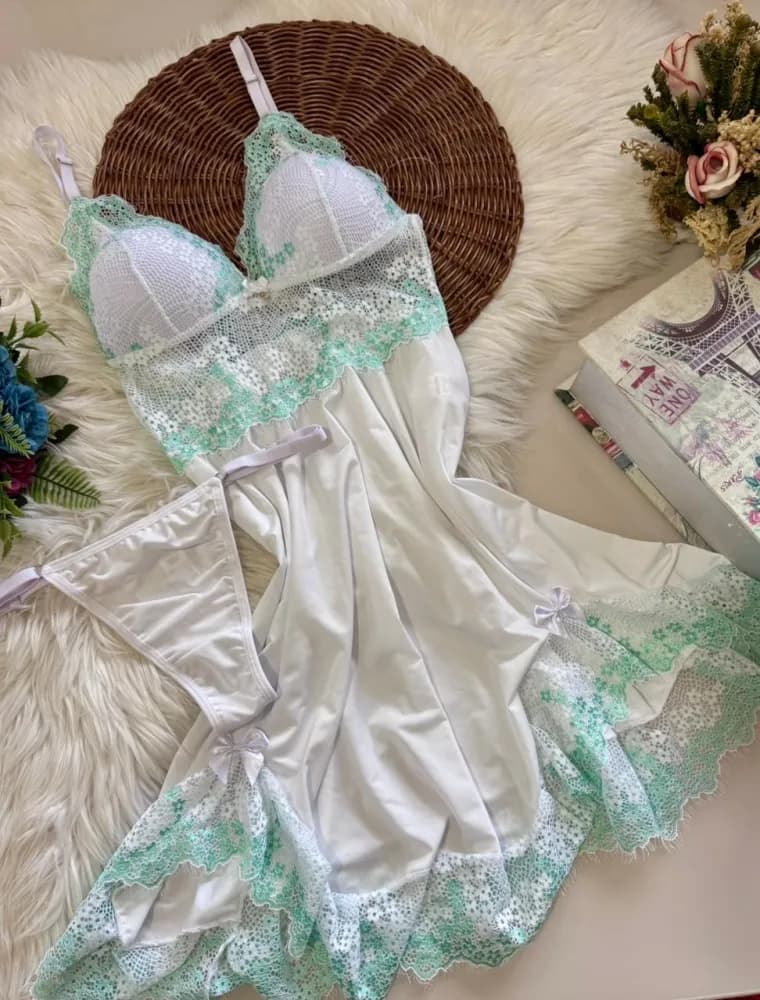 Camisola C Bojo Ultraluxo Veronica Calcinha Rendas Variadas 6
